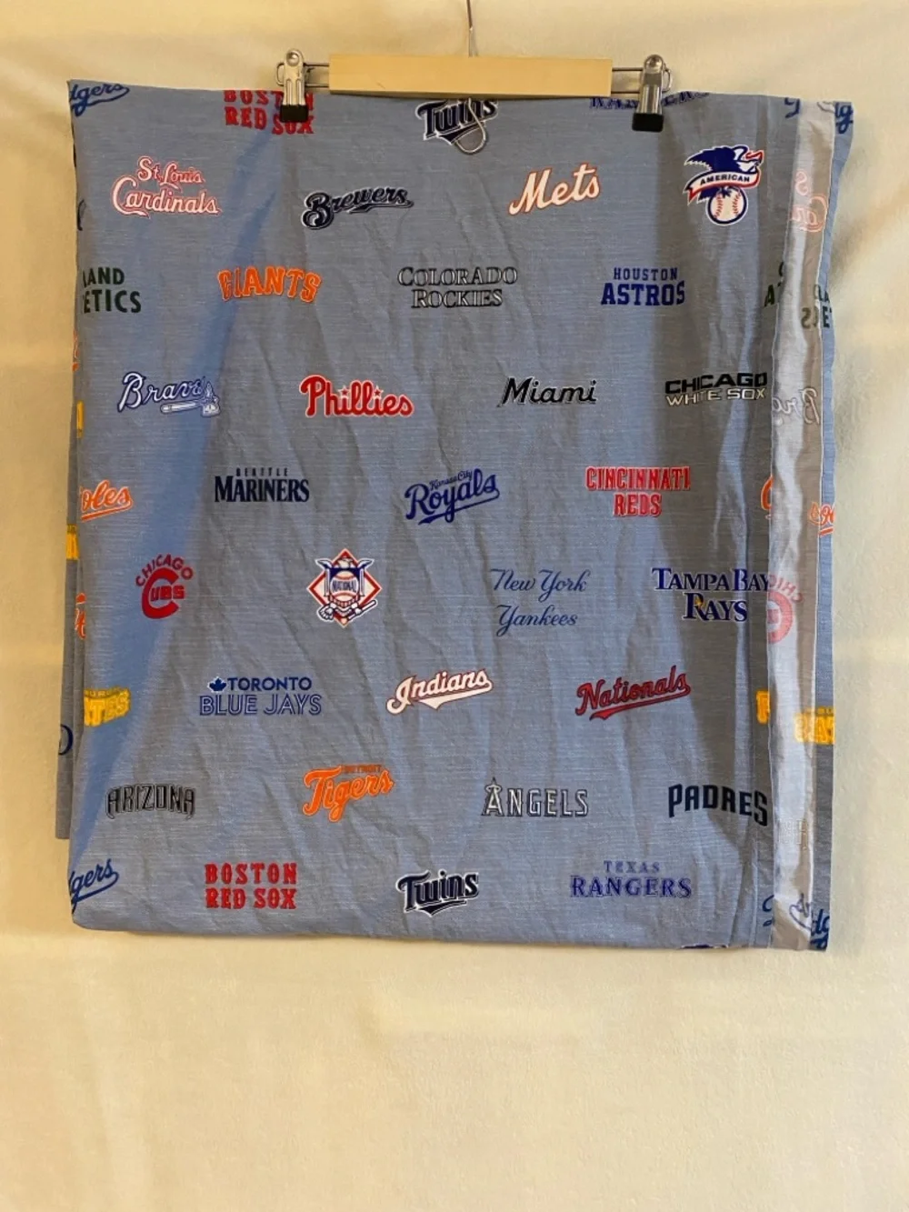 Pottery Barn Teen blue MLB Baseball organic cotton queen flat sheet